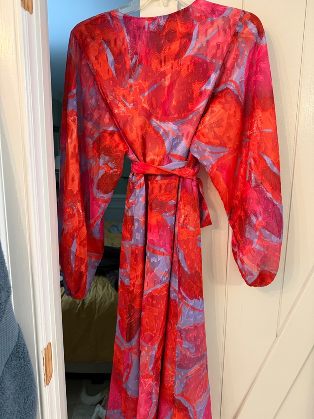 Anthropologie Hutch Vibrant Wrap Maxi Dress in Red & Lavender - Picture 4 of 5